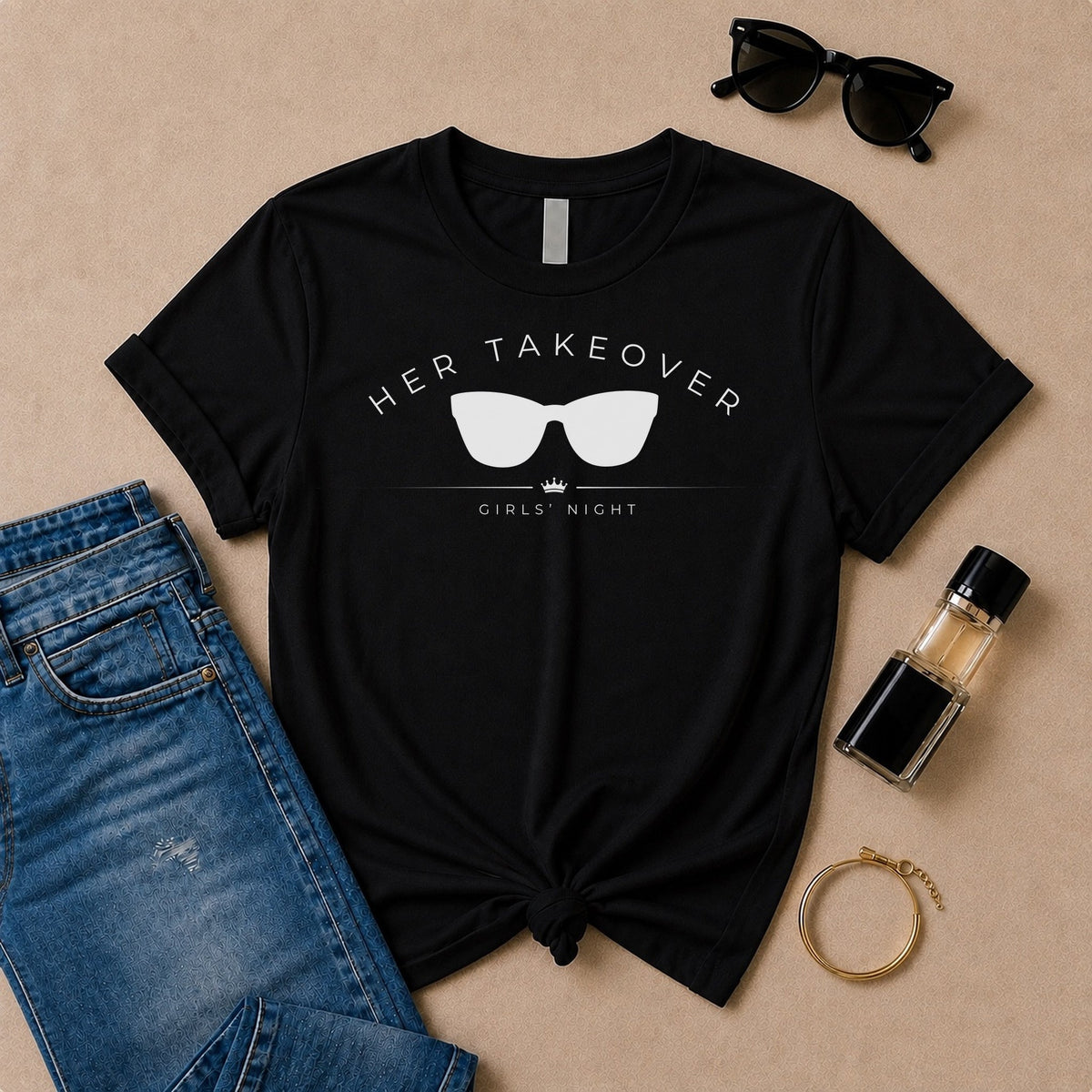 Girls' Night Sunglasses tee, black flat