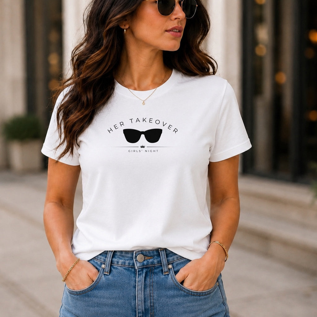Girls' Night Sunglasses tee, white model