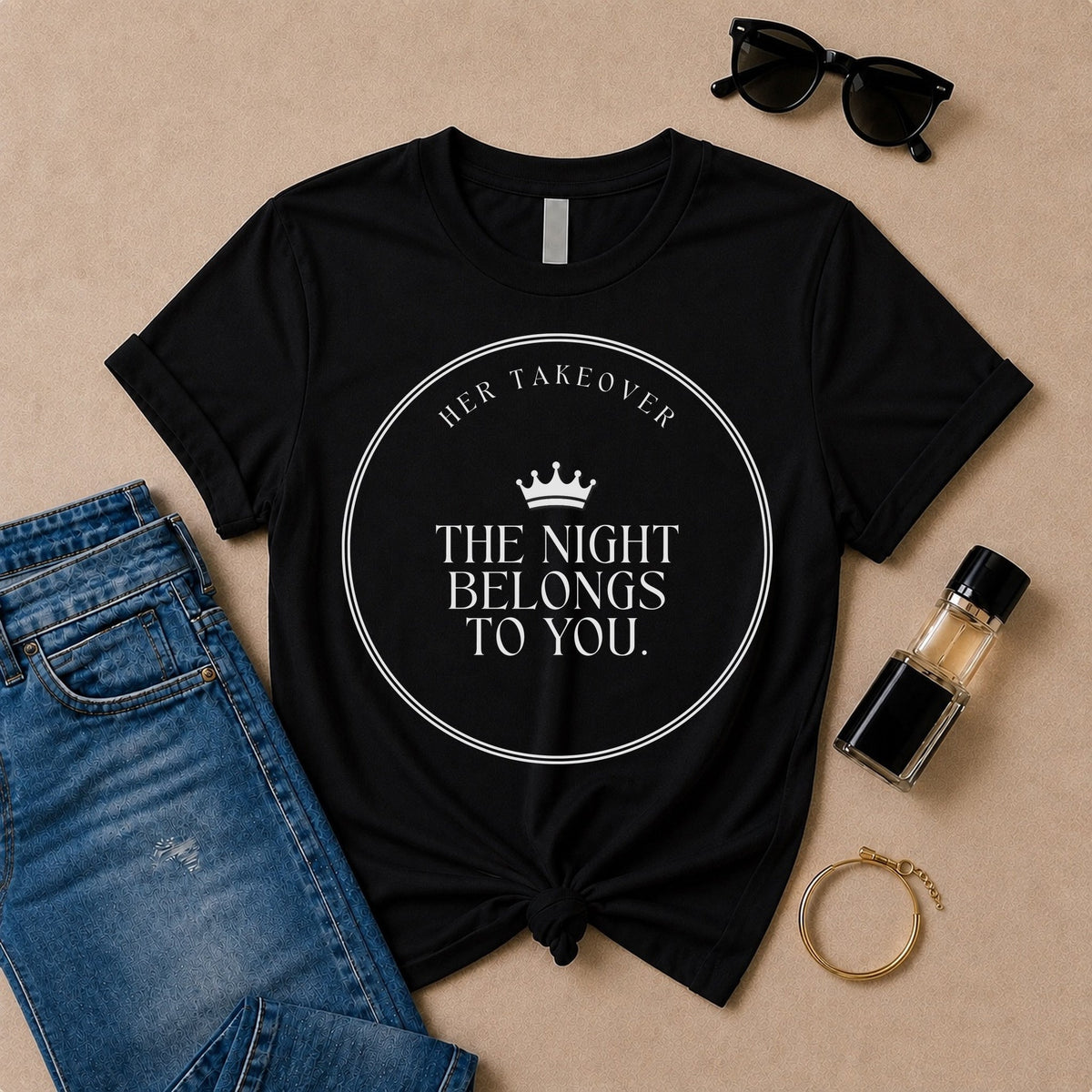 The Night Belongs To You Badge tee, black flat
