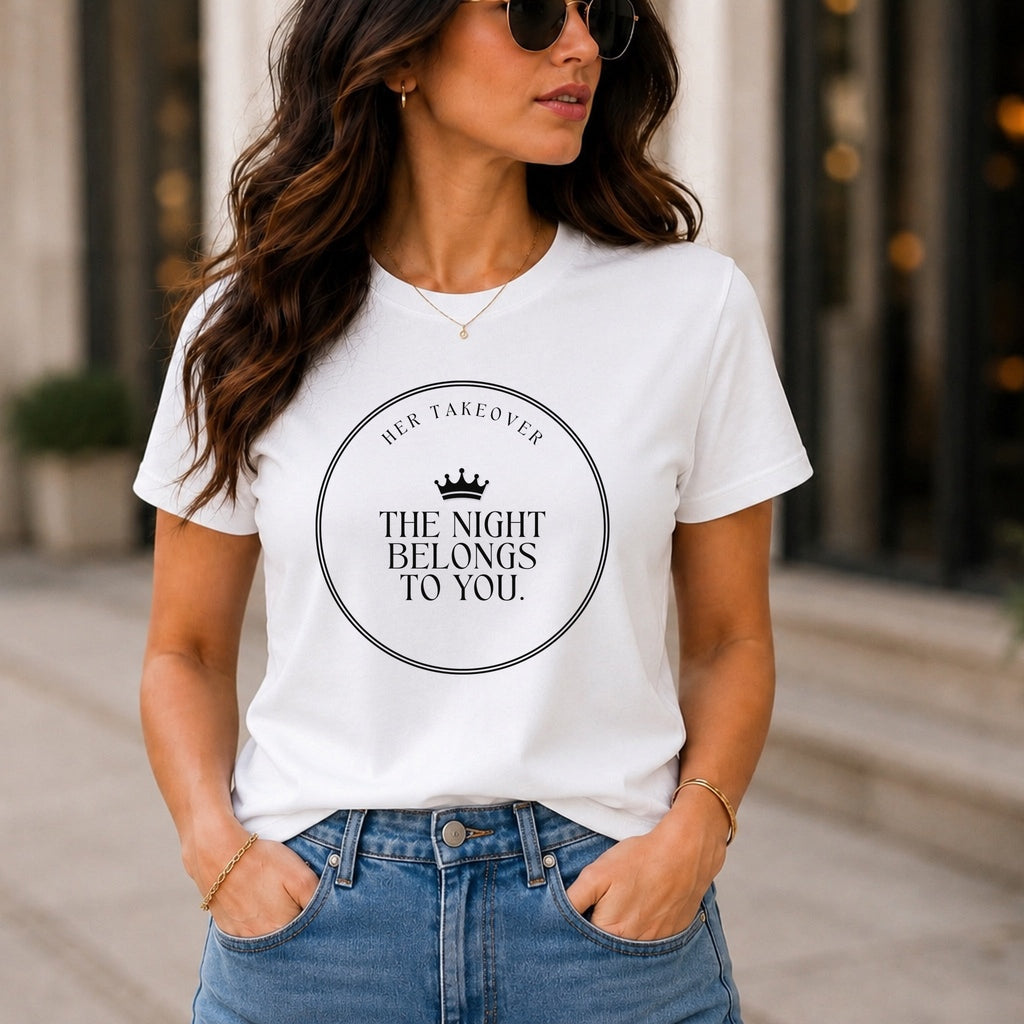 The Night Belongs To You Badge tee, white model